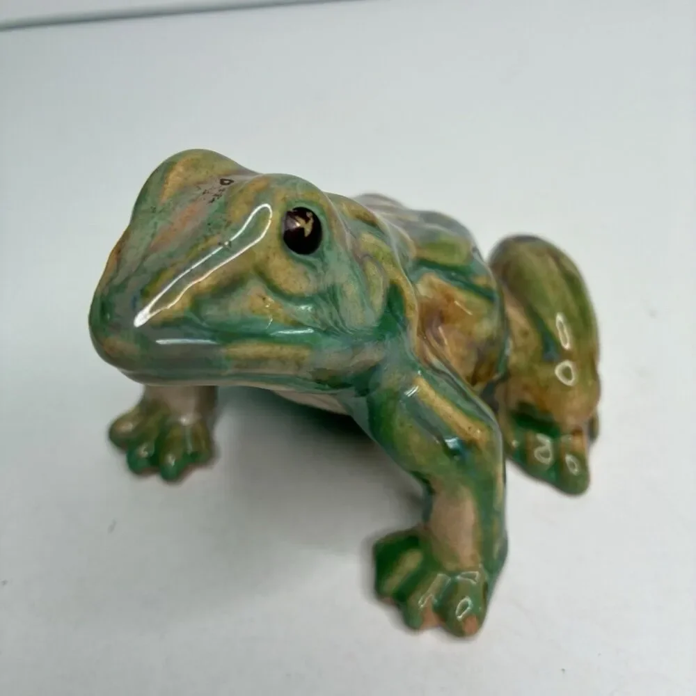 Green And Brown Ceramic Frog Figurine Glossy Toad Made In Japan